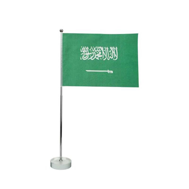 Saudi Arabia Flag with Metal Pole and Glass Base